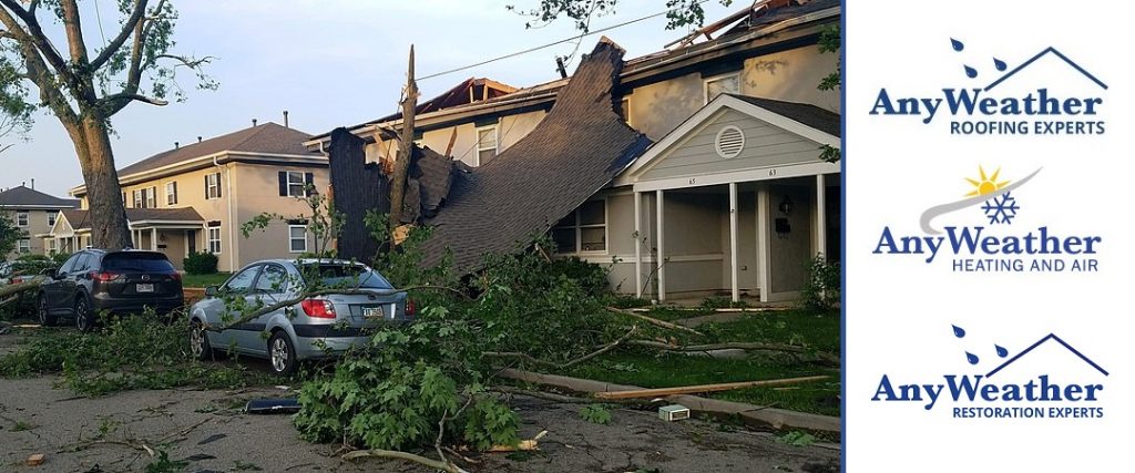 Tornado Destruction devastates the Dayton, OH area in 2019 and AnyWeather Roofing plus AnyWeather Restoration companies are there to help rebuild. 